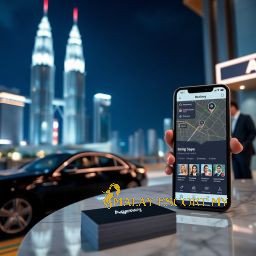 Real estate app on a phone with the Kuala Lumpur skyline and Agency office.